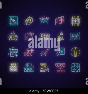 Table games neon light icons set Stock Vector