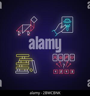 Tabletop games neon light icons set Stock Vector