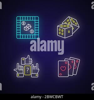 Amusing games neon light icons set Stock Vector