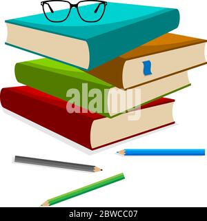 Book Pencil Spectacle Vector Illustration Stock Vector