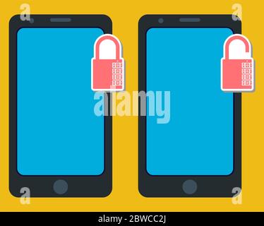 Smartphone Lock Unlock Vector Illustration Stock Vector
