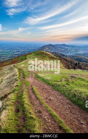 South along the path from Worcestershire Beacon in the Malvern Hills, Worcestershire, England Stock Photo