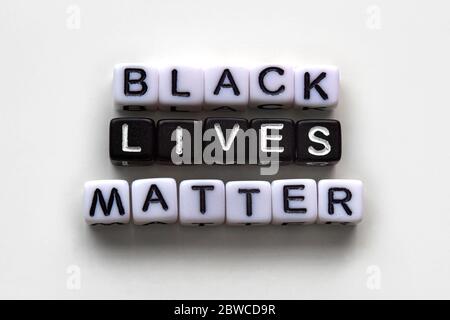 Black Lives Matter, message text with black and white cubes on a white background Stock Photo