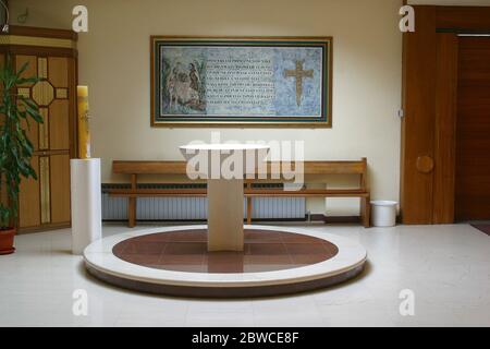 Baptismal font in the parish church of St. Matthew in Dugave, Zagreb, Croatia Stock Photo