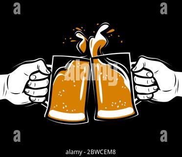 Toasting with beer. Alcoholic drink, brewing vector illustration Stock Vector