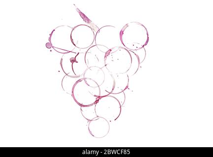 Stains from wine glasses form the shape of a bunch of grapes with a stem. Isolated on a white background. Stock Vector