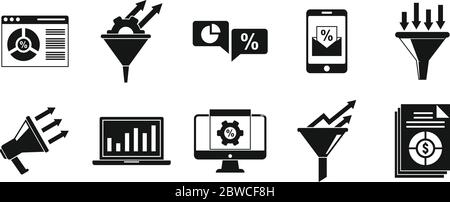 Conversion rate funnel icons set. Simple set of conversion rate funnel vector icons for web design on white background Stock Vector