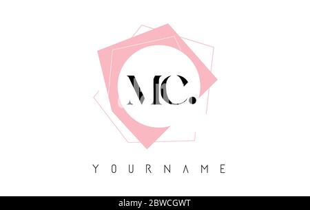 Geometric MC M C Letters with Pastel Pink Color Logo Design with Circle and Rectangular Shapes Vector Illustration. Stock Vector