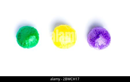 Balls from Multi-colored disposable plastic bags on white background Stock Photo