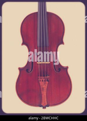Contemporary hand made by artisan antiquized vintage classic violin Stock Photo