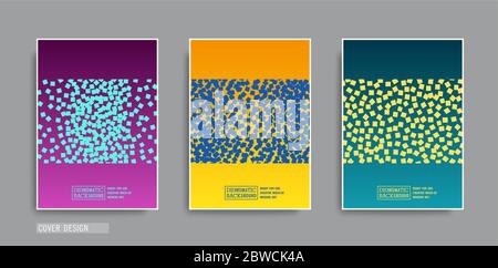 Trendy graphic background. Minimal geometric brochure templates. Abstract composition of chaotic placer square objects. Vector poster design Stock Vector