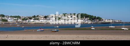 APPLEDORE, NORTH DEVON, UK - MAY 31 2020: Large panorama view of Appledore town seen from Instow, across the river Torridge estuary. Few people, early Stock Photo