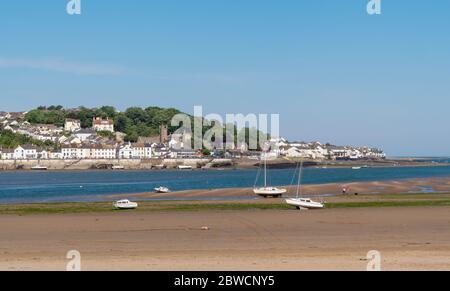 APPLEDORE, NORTH DEVON, UK - MAY 31 2020: Large panorama view of Appledore town seen from Instow, across the river Torridge estuary. Few people, early Stock Photo