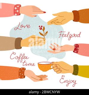 Womens hands are drawn and isolated in the background with signatures. Stock Vector