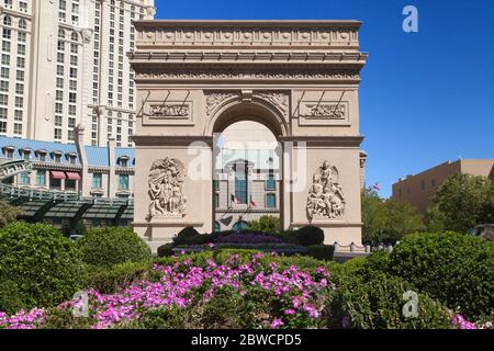 Las Vegas, Nevada - August 30, 2019: Arc de Triomphe at Paris Las Vegas Hotel and Casino in Las Vegas, Nevada, United States. Stock Photo