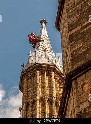 Tinsmith repairing the Roof of Lincoln Cathedral Stock Photo