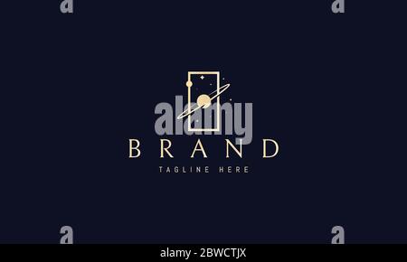 Vector golden logo on which an abstract image of space in a rectangle. Stock Vector