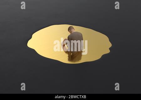 rejected man sitting in a puddle Stock Photo