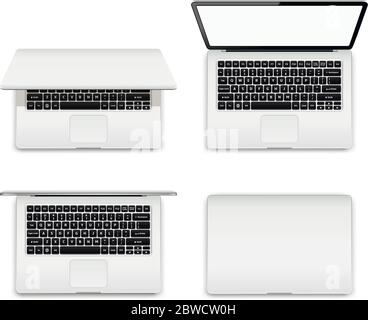 Isolated laptop with open and closed screen on white background Stock Vector
