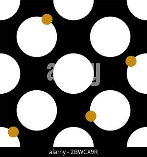 Seamless round pattern Vector illustration with big white circles and small gold circles on black background Stock Photo
