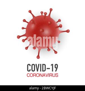 Vector Banner or Placard with 3d Realistic Red Coronavirus Bacteria, Cell Closeup Isolated on White Background. 2019-nCoV, Covid-2019, Covid-19 Stock Vector