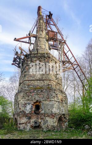 historic abandoned lime kiln as the industrial heritage of the last century Stock Photo