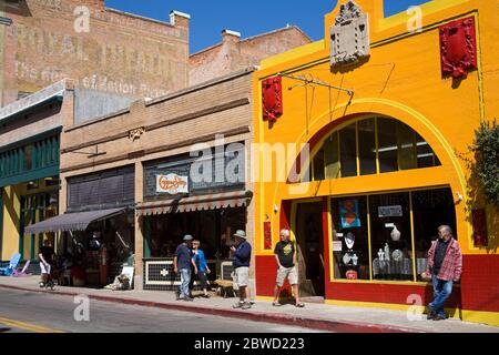 Stores on Main Street, Bisbee Historic District, Cochise County, Arizona, USA Stock Photo