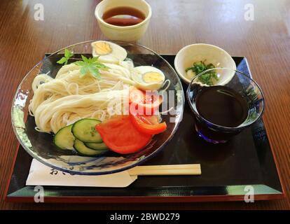 Super healthy and tasty Japanese cold noodle (Hiyashi somen) eaten in hot summer all around Japan Stock Photo