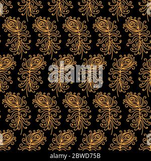 golden peacock feathers seamless vector pattern Stock Vector
