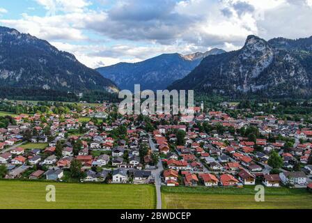 Aerial view over the city of Oberammergau in Bavaria Germany Stock Photo