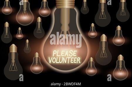 Text sign showing Please Volunteer. Business photo text act of politely asking to enlist or sign up in affairs Stock Photo