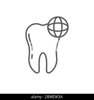 Tooth and globe vector icon sign and symbol isolated on white background Stock Vector