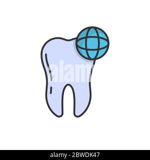 Tooth and globe vector icon sign and symbol isolated on white background Stock Vector