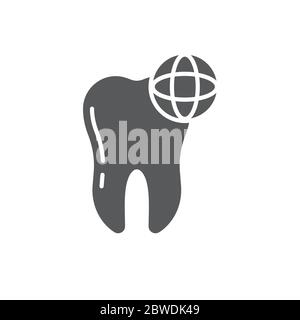 Tooth and globe vector icon sign and symbol isolated on white background Stock Vector