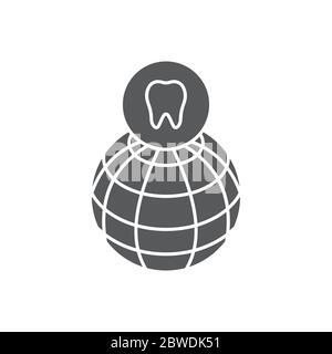 Tooth and globe vector icon sign and symbol isolated on white background Stock Vector