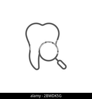 Tooth with magnifying glass vector icon sign and symbol isolated on ...