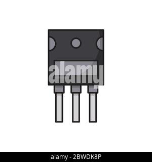 Transistor chip vector icon symbol electronic component isolated on white background Stock Vector