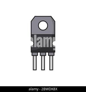 Transistor chip vector icon symbol electronic component isolated on white background Stock Vector