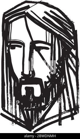Hand drawn ink illustration or drawing of Jesus Christ portrait Stock Vector