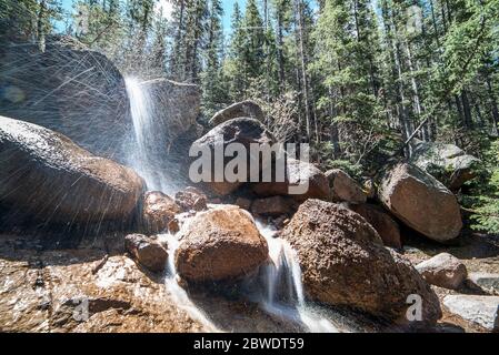 Horsethief Falls at Horsethief Falls Trail, Pike National Forest, Divide, Colorado, Long Exposure Waterfall Photo Stock Photo