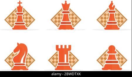 Concept of Business Strategy With Chess Figures On A Chess Board Modern Color Vector Illustration Set. Color Chess Figures Pieces Illustration. Stock Vector