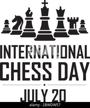 International Chess Day Black Vector Illustration on White Background. Chess Vector Illustration. Figurine Including King, Queen, Bishop, Knight, Rook Stock Vector