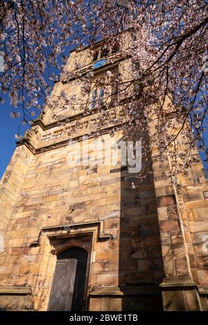 Saint Marys parish church Mold with spring blossom Stock Photo