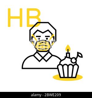 Birthday concept during social isolation and coronavirus. Man in mask with cupcake isolated on white background. Stock Vector