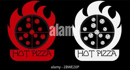 black minimal hot pizza logo black and white and black and red Stock Vector