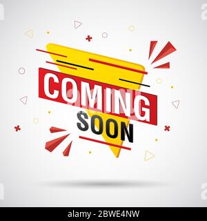 Coming Soon banner yellow, red & black color with grey background Stock Vector