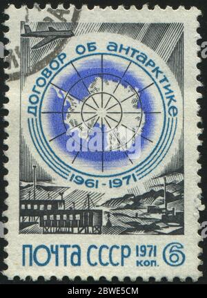 RUSSIA - CIRCA 1971: stamp printed by Russia, shows Map of Antarctica, circa 1971. Stock Photo