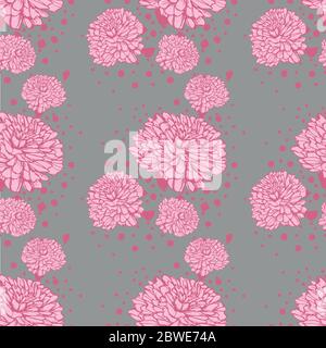 pink peonies pattern on gray background vector illustration Stock Vector