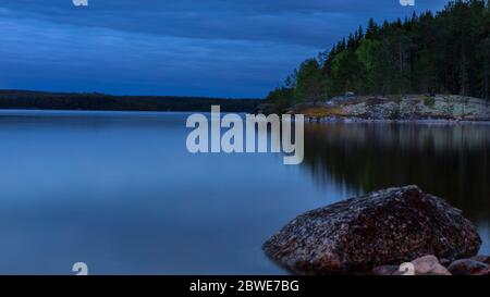 Summer twilight on island Haukkasalo on lake Päijänne in Finland Stock Photo