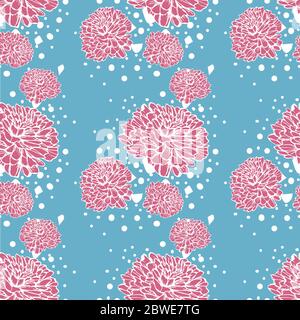 pattern pink peonies on a blue background vector illustration Stock Vector